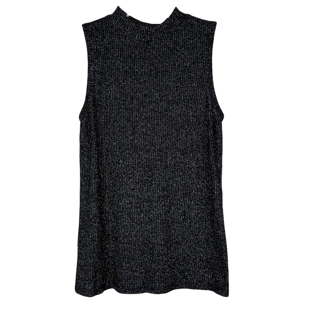 Red Haute Revolve Loungewear Sleeveless Mock Neck Top Black Metallic Silver S